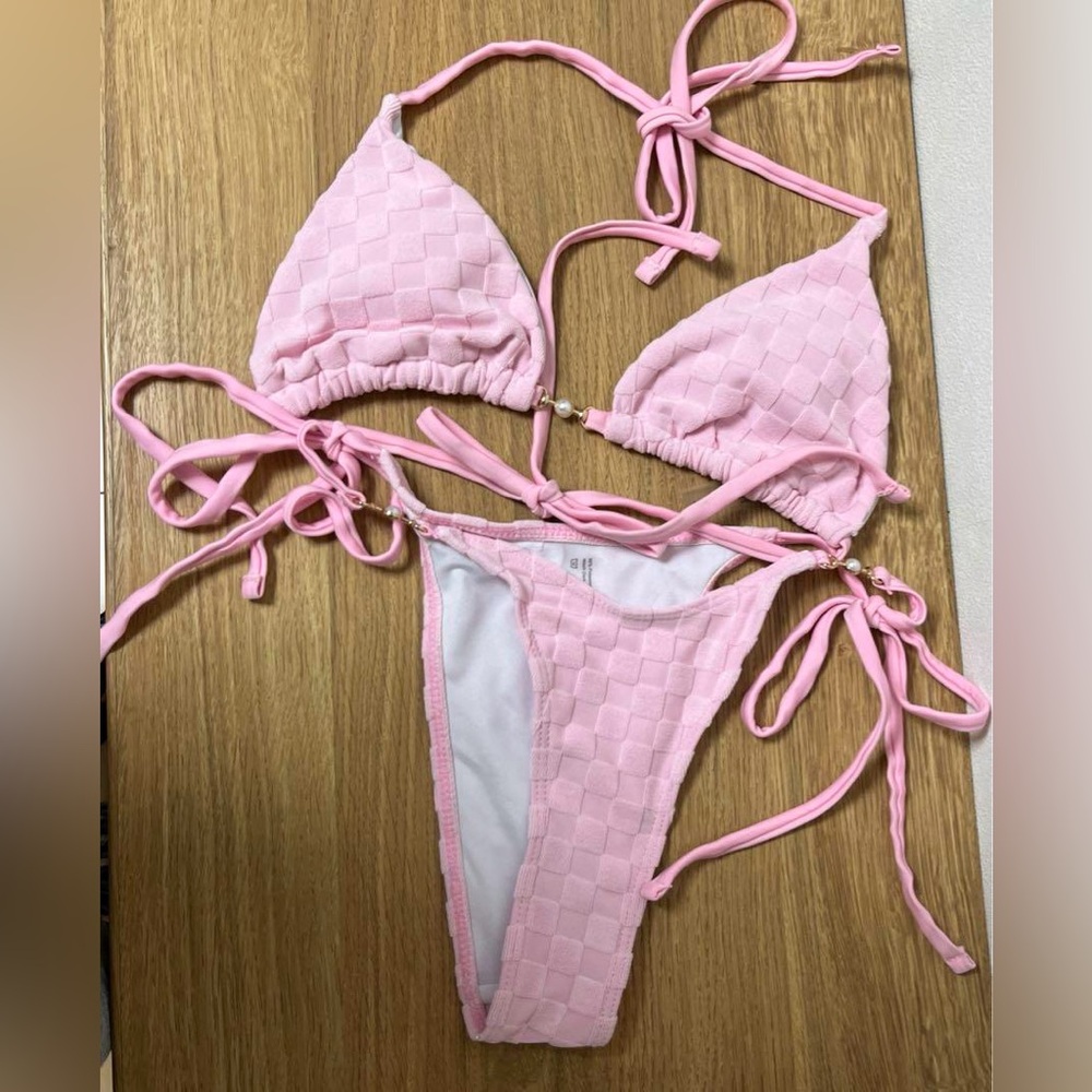 Bikini size S pink terry cloth checkered
